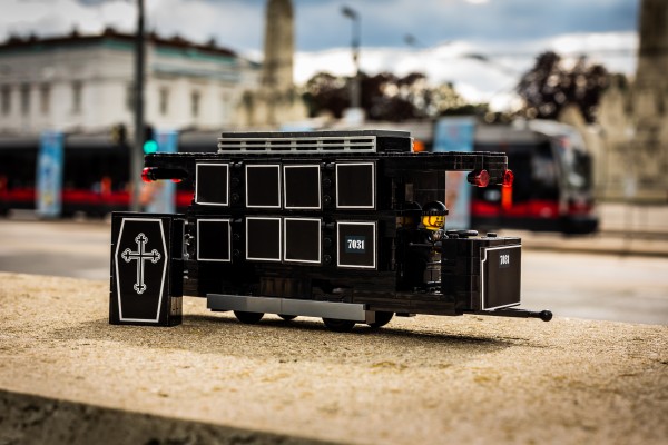 An historic funeral tram made of LEGO® components
